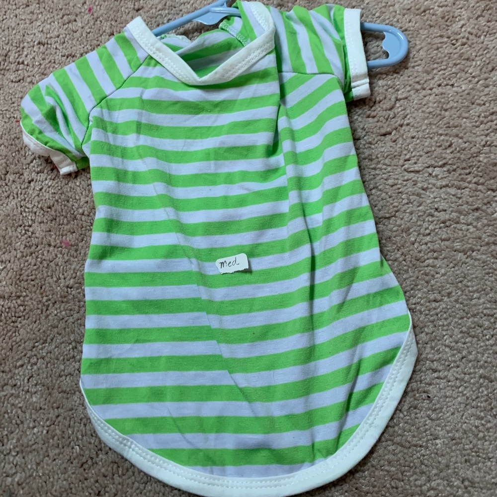 Medium Green and White Stripped Pet Tee